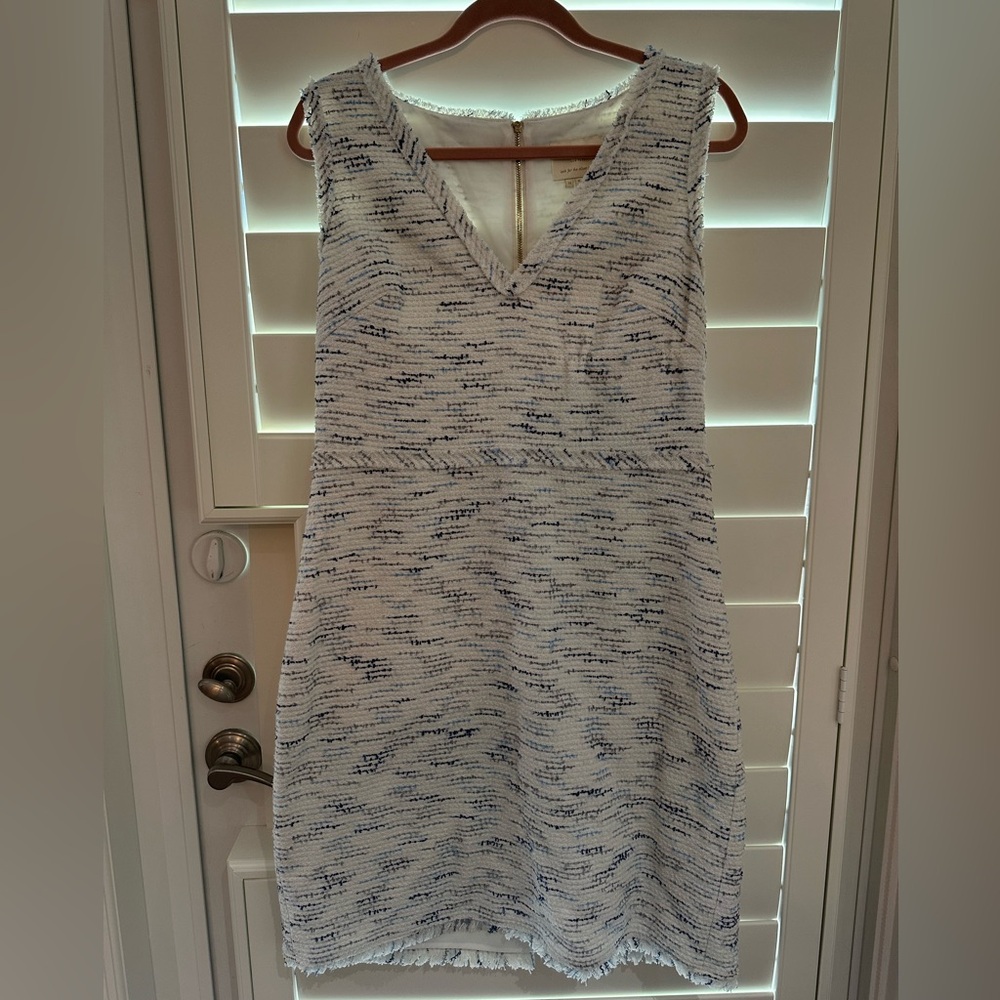 Kate Spade Tweed White and Blue V-Neck Dress